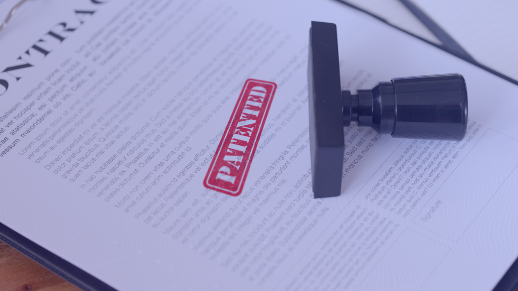 An image of a document with the stamp "patented" on it