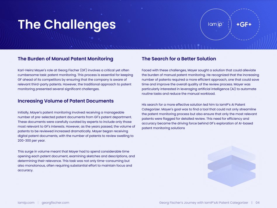 Screenshot of the "the challengers" chapter of the georg fischer case study