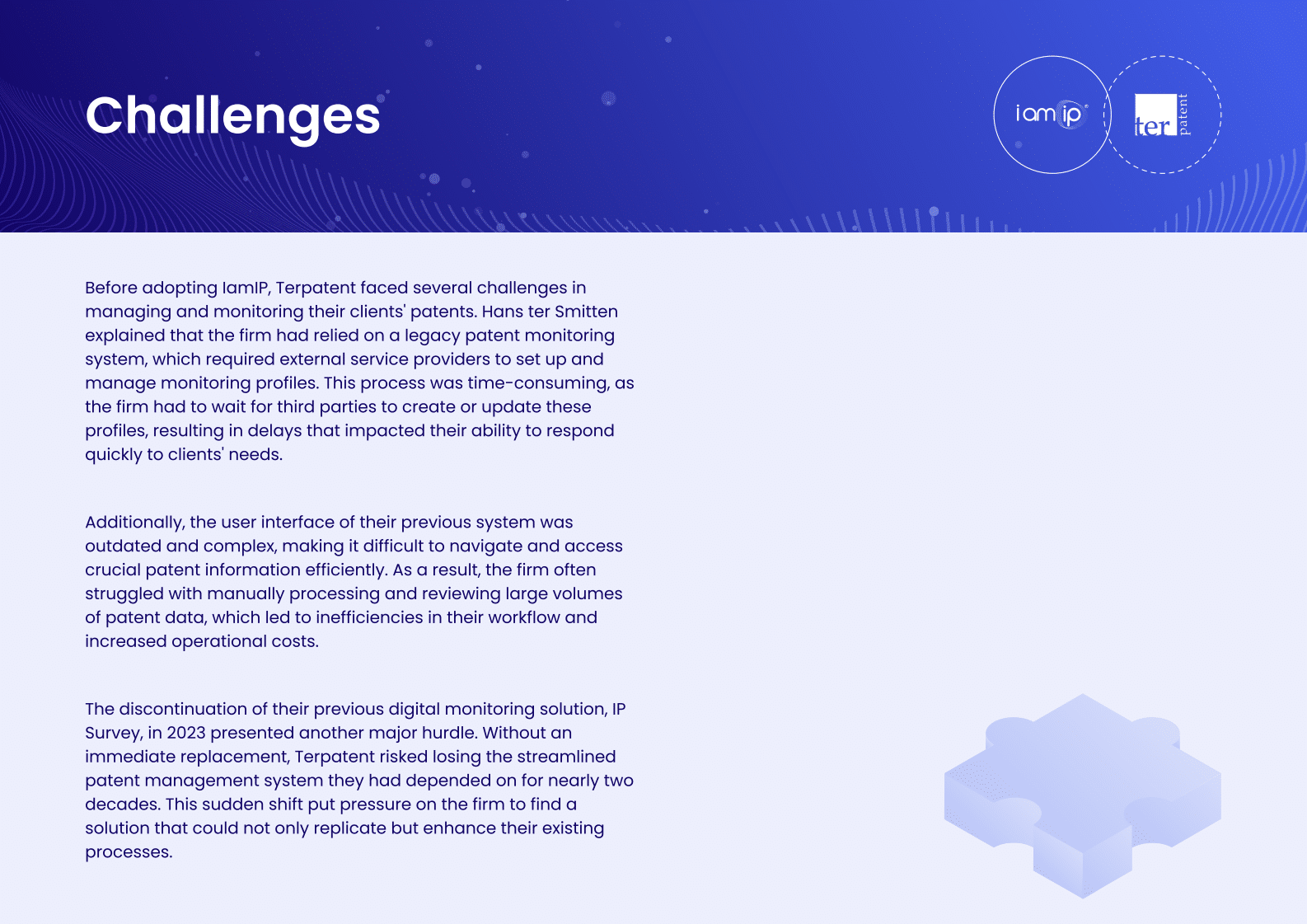 screenshot of the "challenges" section of the case study with Terpatent